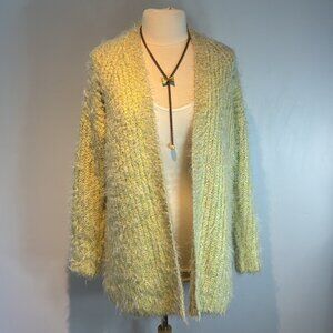 Anthropologie Larkin Shimmer open Cardigan Sweater eyelash yellow size Medium